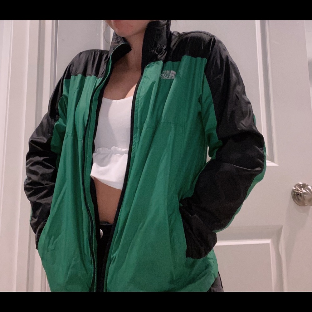 North face green rain jacket